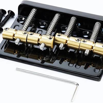 Black Electric Bass Guitar Bridge with Brass Saddles Zinc Alloy Plate 4 String Fixed Bridge Compatible with Fender Jazz Precision Bass Bridge Replacement Parts image 1