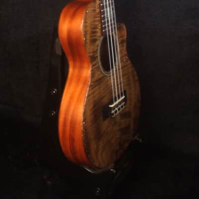 Handcrafted Tenor Ukulele, Carved ARCHBACK Solid Curly Acacia, Mahogany, Floral Inlay, Soft-bag, Bruce Wei UAC17-2046 image 3