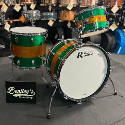 Rogers Cleveland Series 13/16/22" Drum Set Kit in Green Sparkle w/ Gold Sparkle Stripe image 7