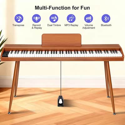 Piano Keyboard 88 key,Semi-Weighted Electric Piano,Full Size Acoustic Piano for Beginners with Pedal, USB-MIDI Compatibility (Brown) image 3