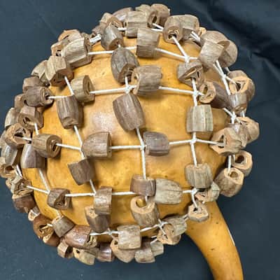 Cameroon African Shekere, Gourd Rattle, Handmade 11" x 8" - MINT image 1