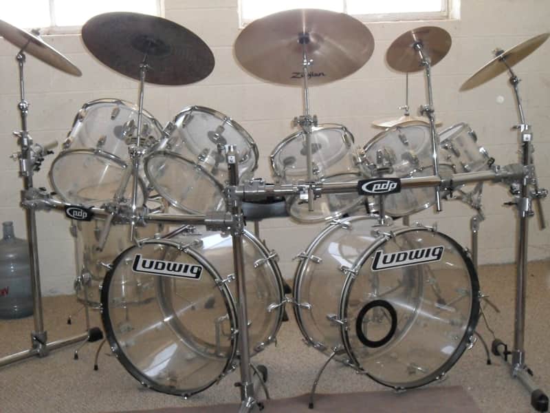 Ludwig Vistalite 10 piece set 24" matching bass set 1973 clear/chrome image 1