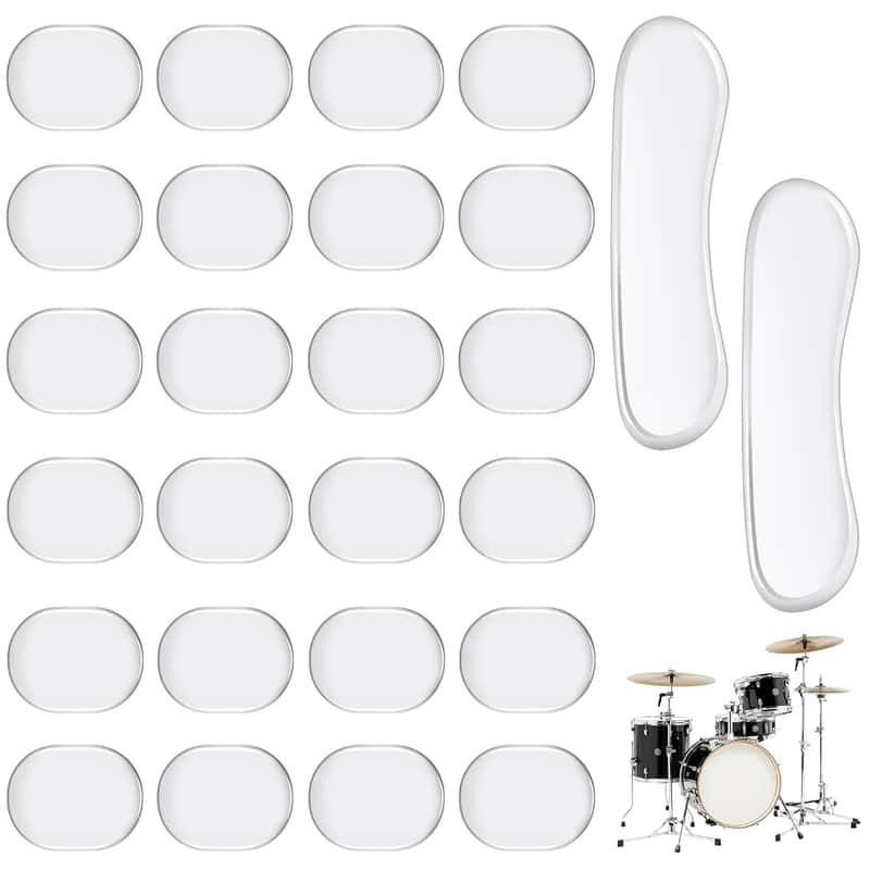 Drum Damper Gel Pads, 24Pcs Round And 2Pcs Transparent Silicone Drum Mufflers Strong Adhesive Drum Mute Pads Soft Drum Dampening Gel Pads For Snare, Drum Cymbal Tone Control Overtone Resonance image 1