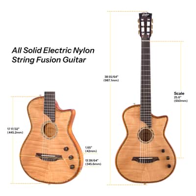 Bromo BEN2C Electric Nylon String Guitar, Thinline Fully Chambered Semi-Hollow Body Slim Neck Dual Pickup Stage Live Performance Fusion Classical Guitar with Hard Case (Natural) image 4