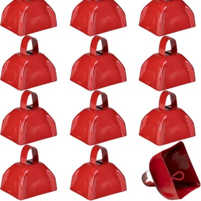 Metal Cowbell - 12 Pack, 3 Inch Red Cow Bells for Sporting Events, Cheering, Spirit, Loud Cow Bell Ideal Hand Percussion Cowbells Noise Makers for Sporting Events, Football Games, and Celebrations image 1