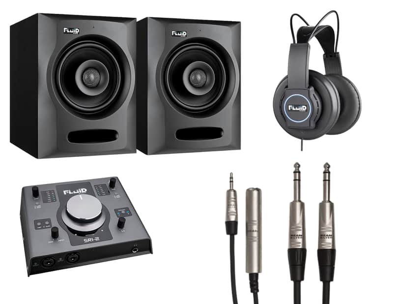 Fluid Audio FX80 V2 Studio Monitor Pair + SRI‑2 USB Interface + Focus Headphones + Hosa Balanced Cables – Complete Home Studio Bundle image 1
