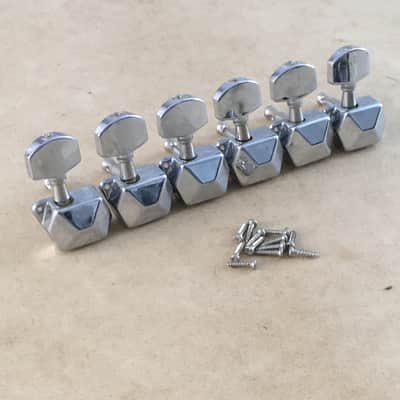 Rare Vintage Chrome Electric Guitar Tuners Set Slanted Sealed Casings 70s Style image 1