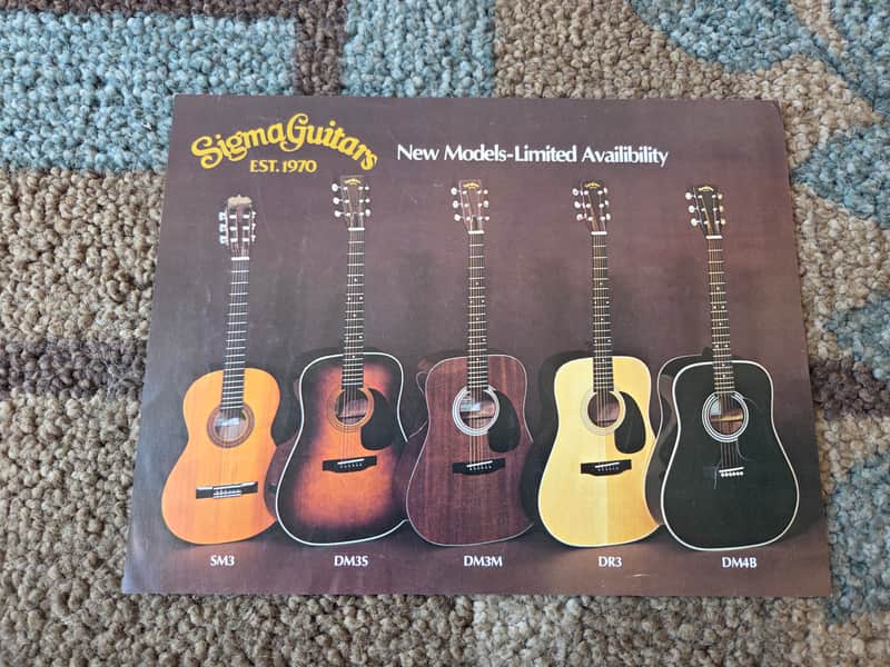 Vintage 1980's Sigma (DR-28C, DR12-28, DM4B) "New Models" Guitar Flyer! Rare, Original Case Candy! image 1
