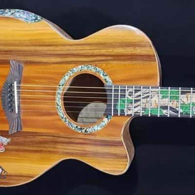 Blueberry Handmade Grand Concert Cutaway Guitar Tiger Motif image 10