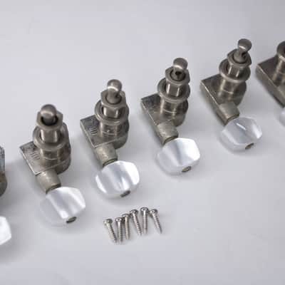 Vintage Schaller Tuners 6 In-line - Pearl Buttons - Nickel Plated w/ Screws image 3