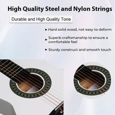 ADM Beginner Acoustic Classical Guitar Nylon Strings Wooden Guitar Bundle Kit for Kid Boy Girl Student Youth Guitarra Online Lessons with Gig Bag, Strap, Tuner, Picks (30 Inch, White) image 5