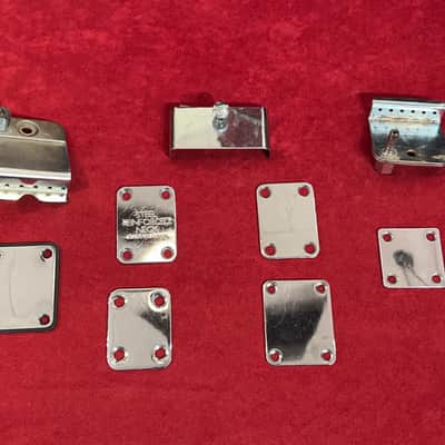 Luthier’s Lot of Nine Teisco/Unknown USA & Japanese Sized Guitar Backplates & Bridge Parts - Chrome/Steel image 1
