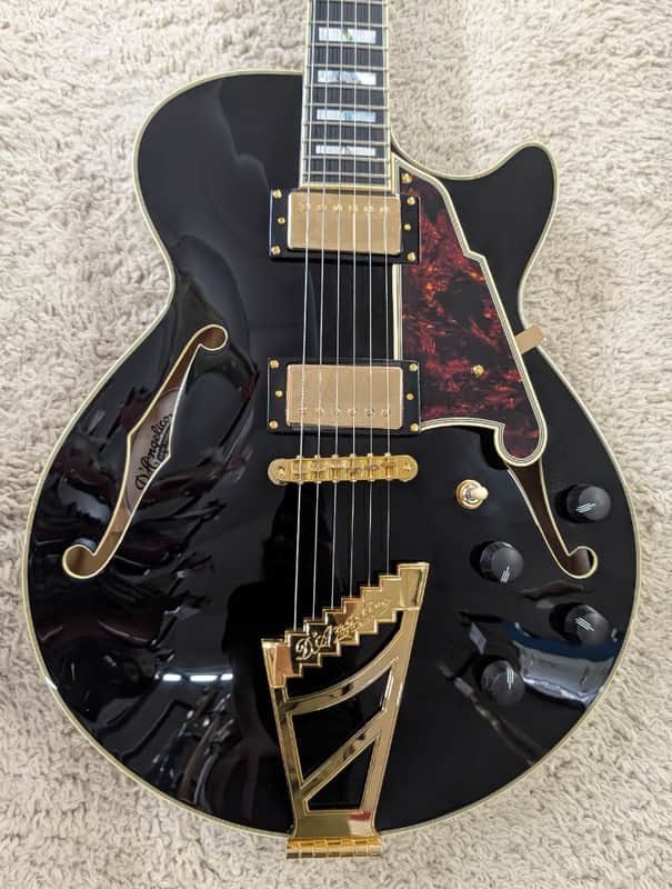 D'Angelico Excel SS Semi-Hollow Body Electric Guitar with Hard Case, Solid Black image 1