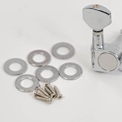 Set of 6-In-Line Guitar Tuning Machines Chrome w/ 1:13 Ratio, Mounting Hardware image 4
