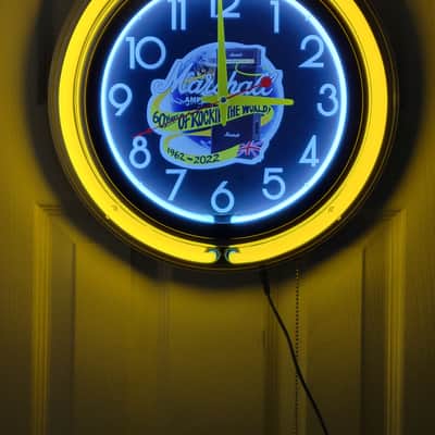 Marshall Amplifiers Dealer Style Double Neon Yellow/White Light Up Clock 60 Years 1962-1922 Killer Mancave, Bar, Garage Item