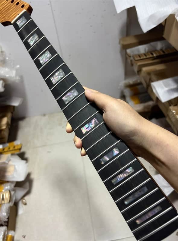 AAAA Reversed 22fret Ebony Abalone inlay Roasted Flame Maple guitar neck part image 1