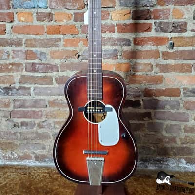 Five Star/Harmony Stella Parlor Acoustic Guitar w/ Goldfoil Pickup & Rubber Bridge (1960s, Redburst) image 9