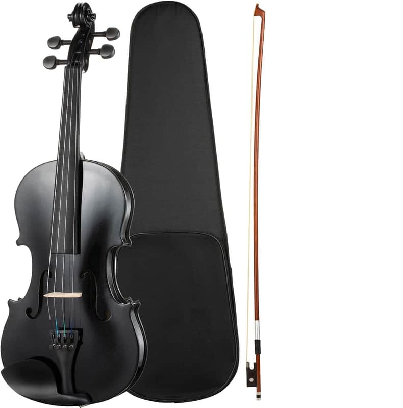 Violin 4/4 Full Size For Beginners - Fiddle Solidwood Kit with Hard Case - Acoustic Violins with Bow, Rosin, Tuner, Extra Strings & Bridge, Shoulder Rest and Lesson Book (Black) image 1