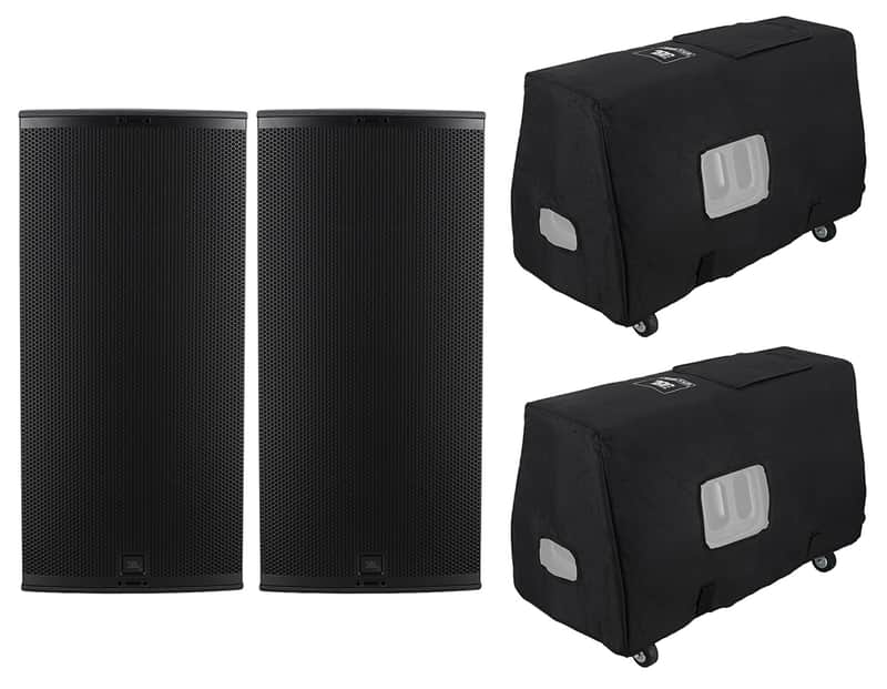 (2) JBL SRX922 Dual 12" 3-Way Powered Active DJ PA Speakers+Caster-boards+Covers image 1