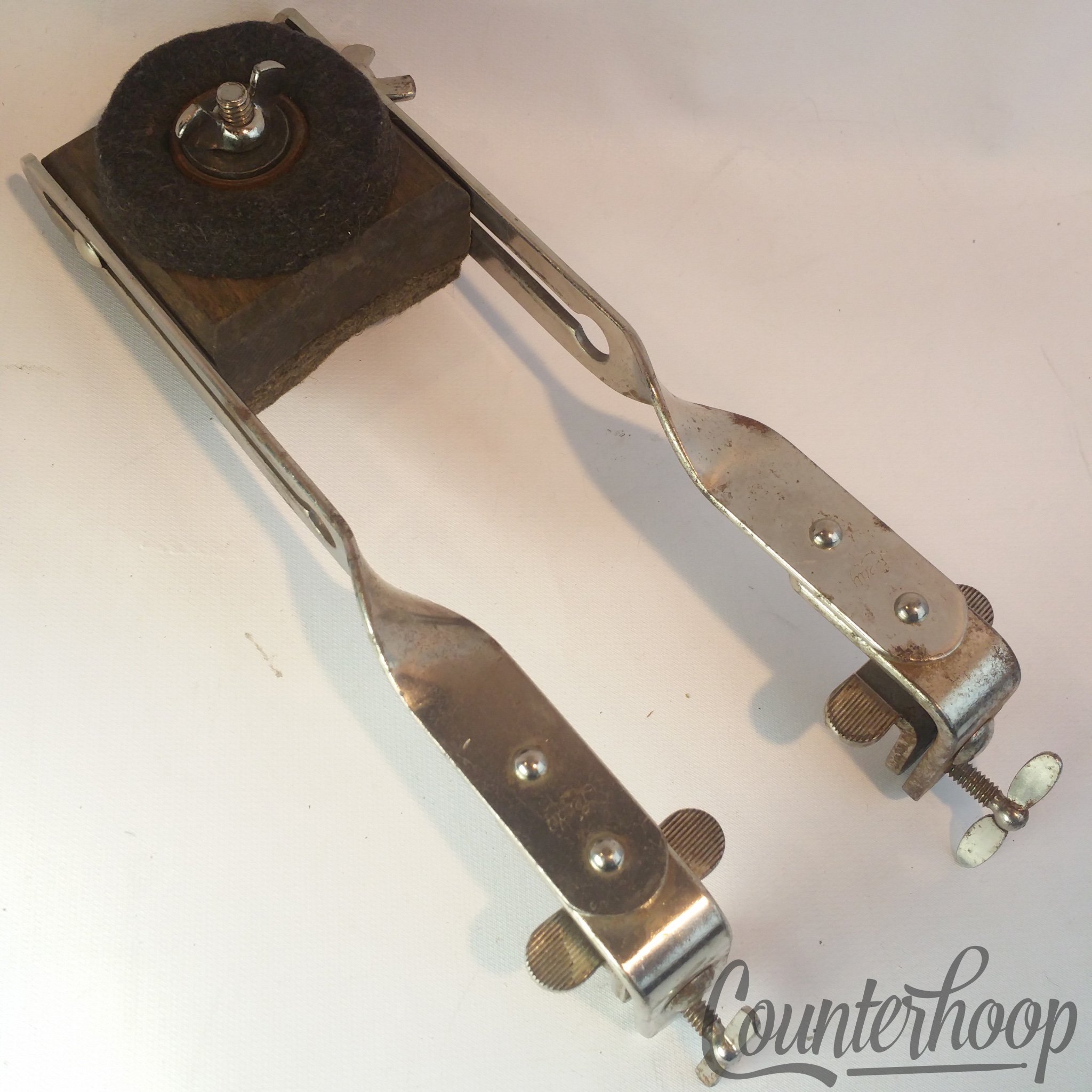 Leedy Clamp-On Dual Bass Drum Hoop Slider Mounts+Cymbal Felt Holder Vintage 30s — main photograph