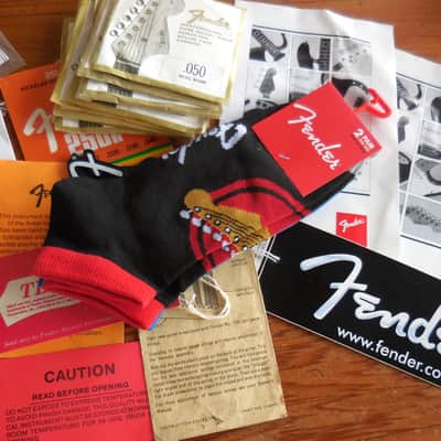 Official FENDER Gig Bag w/ MONSTER FENDER Mojo Lot 1960's-2025, Strap, Manuals, Tags, Sticker, Strings, 4 pairs FENDER SOCKS, MORE!! image 6
