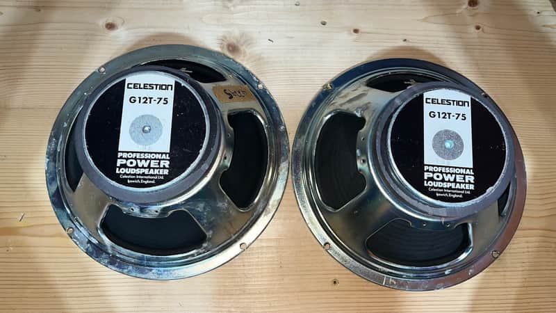 Pair of 1989 Celestion G12T-75 Guitar Speakers 16 ohm 75 watts (Black Label Made in England) image 1