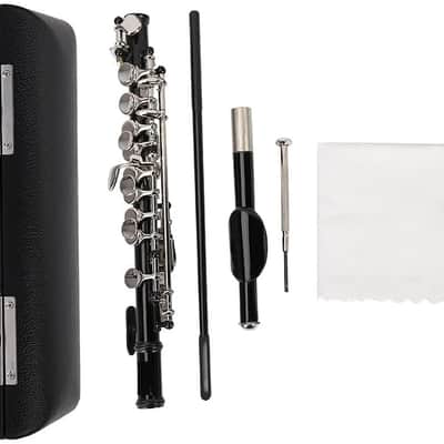 Key of C Piccolo with PU Leather Box, Nickel-plated Piccolo Flute Instrument with Hard Protective Case Cleaning Rod Cloth Screwdriver for Beginners Students (Black) image 1