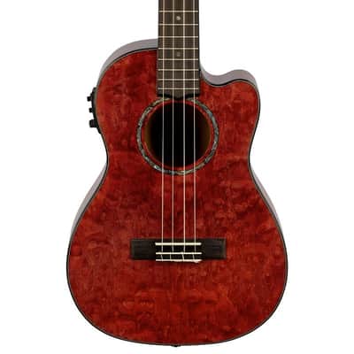 Lanikai Quilted Maple Red Stain Baritone A/E Ukulele with Foam Case (QM-RDCEB) image 1
