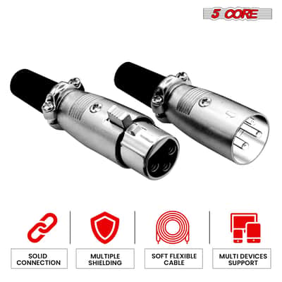 5Core XLR Connector 20 Pair Male Female to 1/4 Audio Jack 3 Pin Secure Mic Plug w Locking Ends image 2