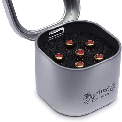 Martin Guitar Luxe by Martin Bridge Pins, Acoustic Guitar Bridge-Pin Set, Gold with Red Inlay image 1