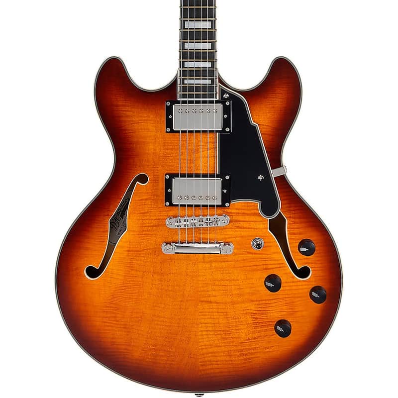 D'Angelico Premier DC Semi-Hollow Electric Guitar Regular Dark Iced Tea Burst image 1