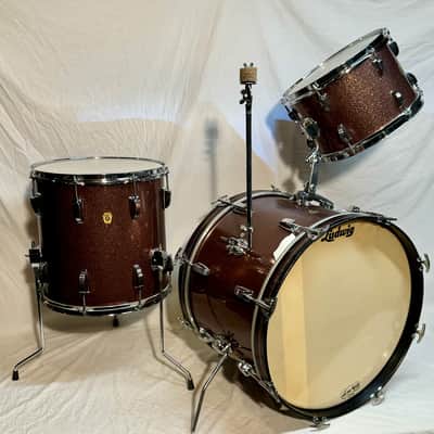 Ludwig Vintage 1966 Burgundy Sparkle Downbeat Drum Set 20".14",12" EXCELLENT!! image 1