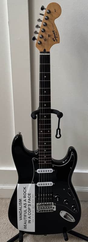 2004 Fender® Squier Kurt Cobain Vandalism Black Stratocaster with Deluxe Gig Bag image 1