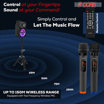 5 Core Party Speaker Bluetooth 250W Big Powered Rechargeable Outdoor PA DJ System w 2 Wireless Mics image 4
