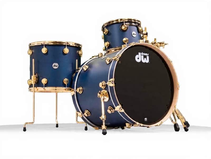 DW Collectors Maple 3pc Shell Pack - Regal Blue Satin Oil With Gold HW image 1