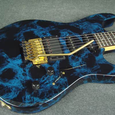 Shadow S-110 Blue/Black Swirl Finish Double Cutaway Electric Guitar W/Case image 3