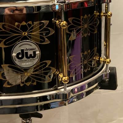 DW - 14x6.5" Memphis Drum Shop 30th Anniversary Limited Edition, Brass Snare Drum, Engraved with Gold Hardware & Tube Lugs 2010's - Black Nickel Over Brass image 8
