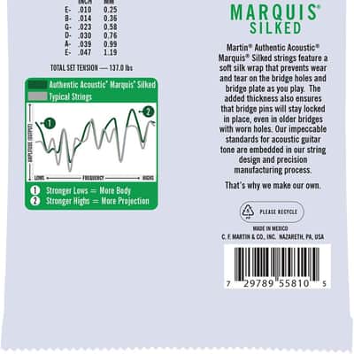 Martin Authentic Acoustic® Marquis® Silked Guitar Strings – Phosphor Bronze, Extra Light Gauge | Warm, Balanced Tone with Bridge Protection | Silk-Wrapped Ball Ends image 2