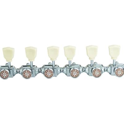 Guyker 3x3 Vintage Style Locking Guitar Machine Heads – 1:15 Ratio Lock String Chrome Deluxe Tuning Key Pegs Tuners Set Replacement for Electric, Acoustic or Folk Guitars - GK44sp, White Button image 1
