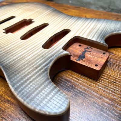 Warmtone CG Hss Strat Style Guitar Body Flamed Maple “Black” 4.9lbs image 6