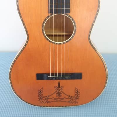 Antique Vintage 1930s Regal Parlor Guitar Project Scenic Floral Stencil Washburn Ditson Original Cloth Latch Case image 4