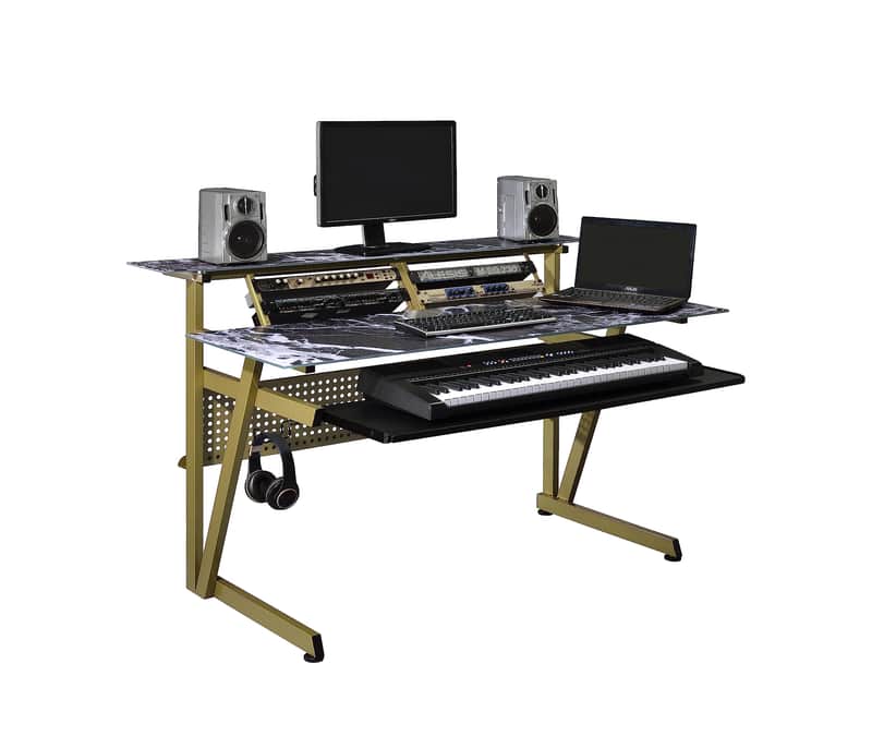 Im200 Series Tempered Glass Music Studio Workstation With 2 X 4U Rack (Black) image 1
