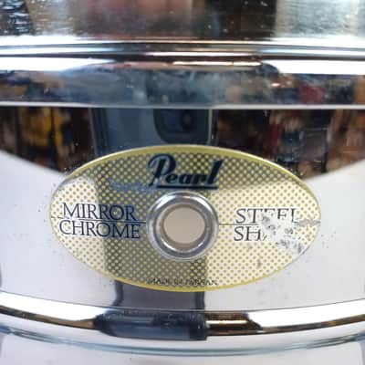 Pearl 5.5x14"Mirror Chrome Steel Shell Snare Drum 8-Lug Remo CS + Ambassador image 2