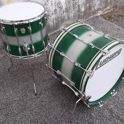 1990's Ludwig Green/Silver Duco 2PC Mach Lug Drum Set (20"x14" BD + 14"x12" FT) image 2