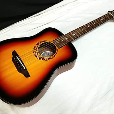 LUNA Safari Tribal Tobacco Sunburst acoustic electric TRAVEL GUITAR w/Padded Bag image 2