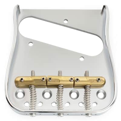 Brio Telecaster Guitar Bridge โ 54mm Brass Plate, 3 Compensated Saddles โ Top-Load & String-Through, Curved Vintage Style image 1
