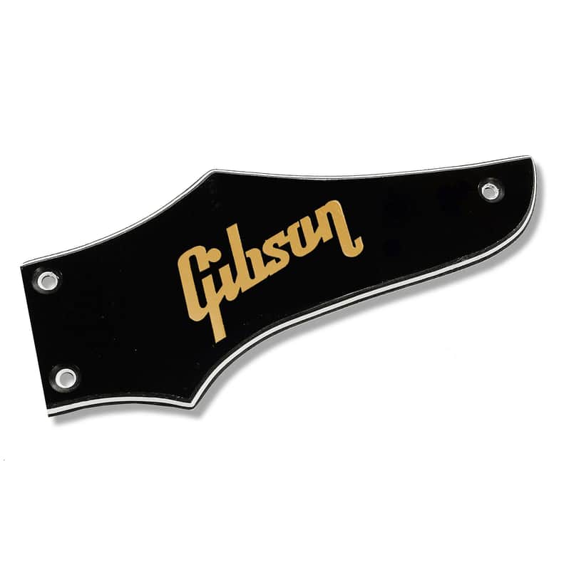 Ricambi Chitarra Flying V Oro Copri Truss Rod Battipenna Per Chitarra Gibson Flying V - 3 Strati Bianco, Con Adesivo Oro Battipenna Gibson V Bianco Logo Oro