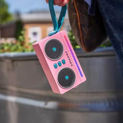 Crosley CR3050A-FG Mini Boombox Retro Portable Bluetooth Speaker, Flamingo image 5