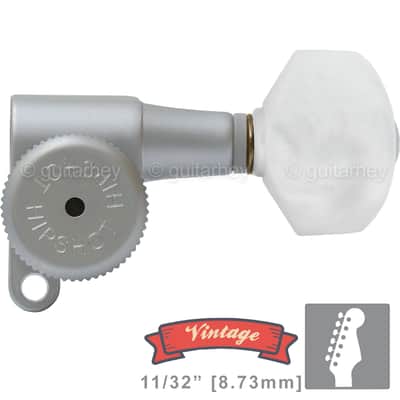 NEW Hipshot VINTAGE 6-in-Line Locking Tuners STAGGERED Hex Pearl Buttons - SATIN CHROME