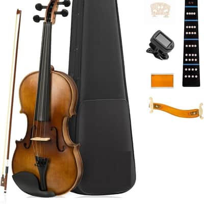 Violin 4/4 Full Size Set, Fiddle Solidwood for Beginners Adults, Acoustic Violin with Hard Case, Shoulder Rest, Rosin, Two Bows, Clip-on Tuner and Extra Strings image 1